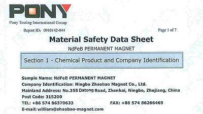 MSDS
   （材料安全数据表
   ）钕铁硼永磁铁
   